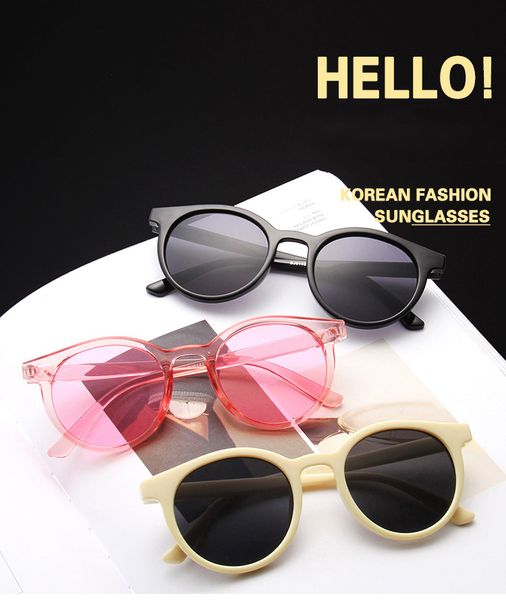 new retro round sunglasses cute girl brand designer sun glasses for women's mirror candy colors sunglasses lens female oculos de sol, Black